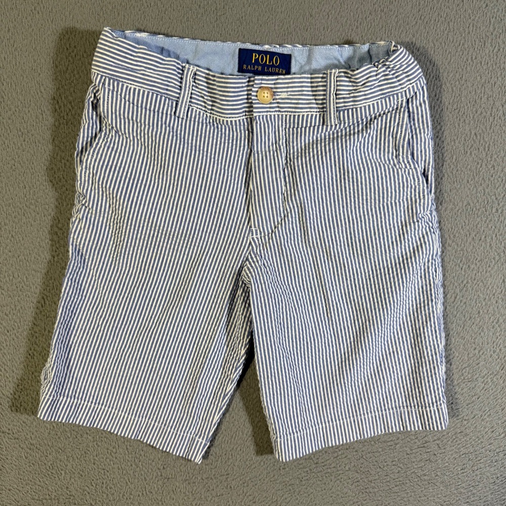 Polo Ralph Lauren Boys Size‎ 10 Blue White Seersucker Shorts Casual
